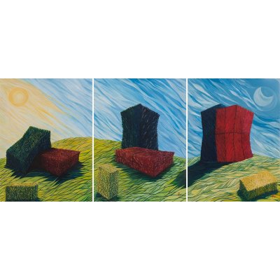 OLIO SU TELA NADIA GISTRI ' PAGLIAI PRIMARI ' dimensioni L 180 x H 80 cm. Trittico