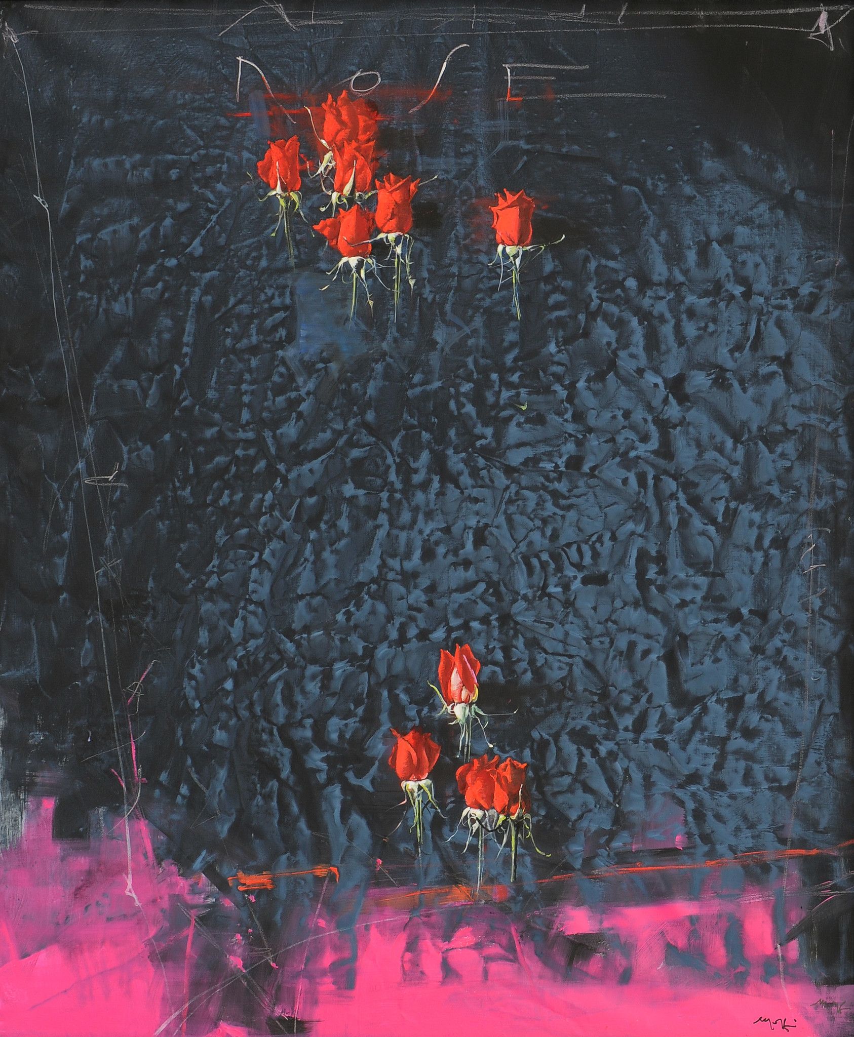 MIXED MEDIA MARIO MADIAI "  ROSE 4 "  dimensioni L 100 x H 120 cm.