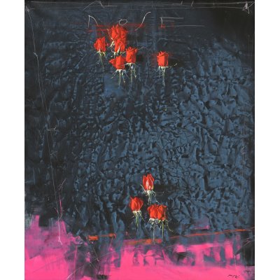 MIXED MEDIA MARIO MADIAI " ROSE 4 " dimensioni L 100 x H 120 cm.