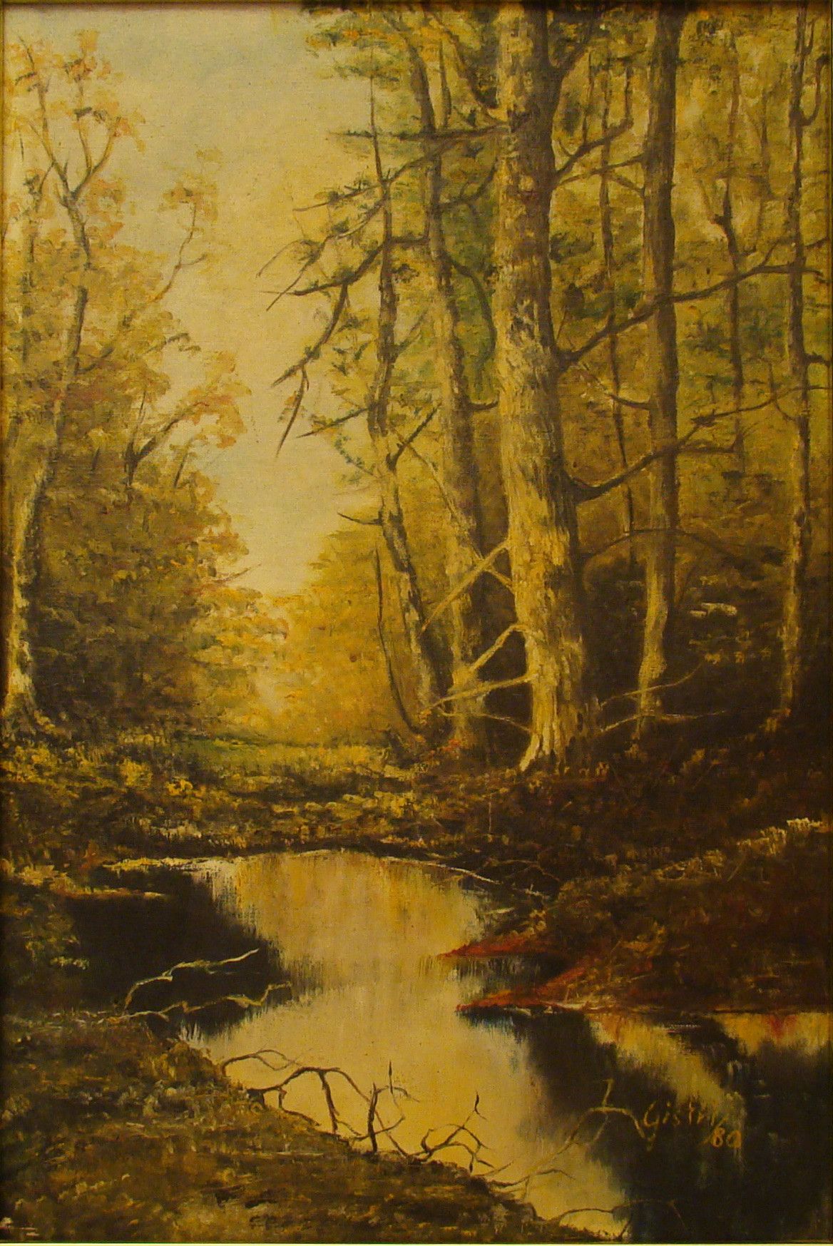 OLIO SU TELA  NADIA  GISTRI ' LUCE NEL BOSCO  '  dimensioni L  40 x H 60 cm.