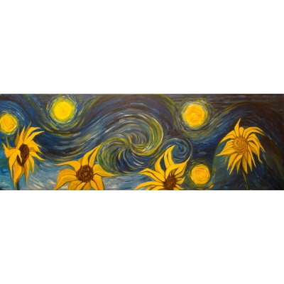 OLIO SU TELA NADIA GISTRI ' SOLI E GIRASOLI omaggio a Van Gogh ' dimensioni L 120 x H 43 cm.