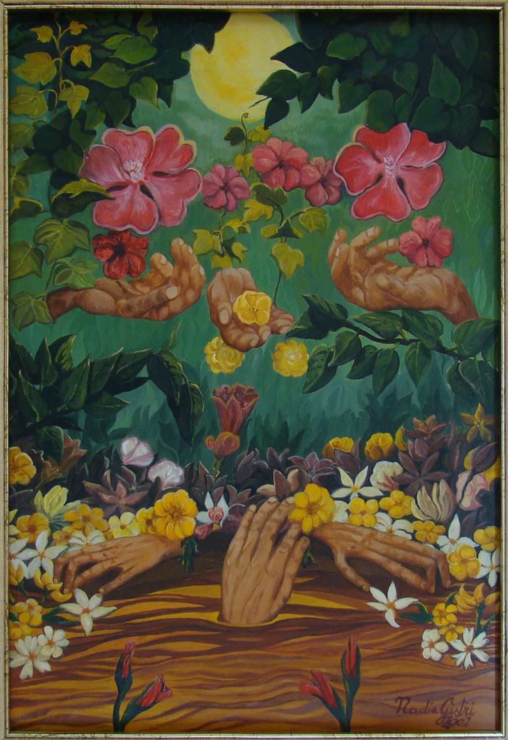 OLIO SU TELA  NADIA  GISTRI ' SOLIDARIETA' '  dimensioni L 35 x H 50 cm.