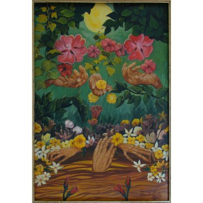 OLIO SU TELA NADIA GISTRI ' SOLIDARIETA' ' dimensioni L 35 x H 50 cm.