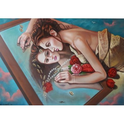 OLIO SU TELA FRANCO GARUTI ' VANITAS ' dimensioni L 70 x H 50 cm.