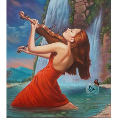 OLIO SU TELA FRANCO GARUTI ' ESCI E DANZIAMO ' dimensioni L 70 x H 80 cm.