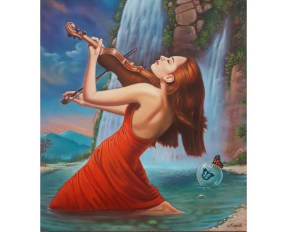 OLIO SU TELA FRANCO GARUTI ' ESCI E DANZIAMO ' dimensioni L 70 x H 80 cm.