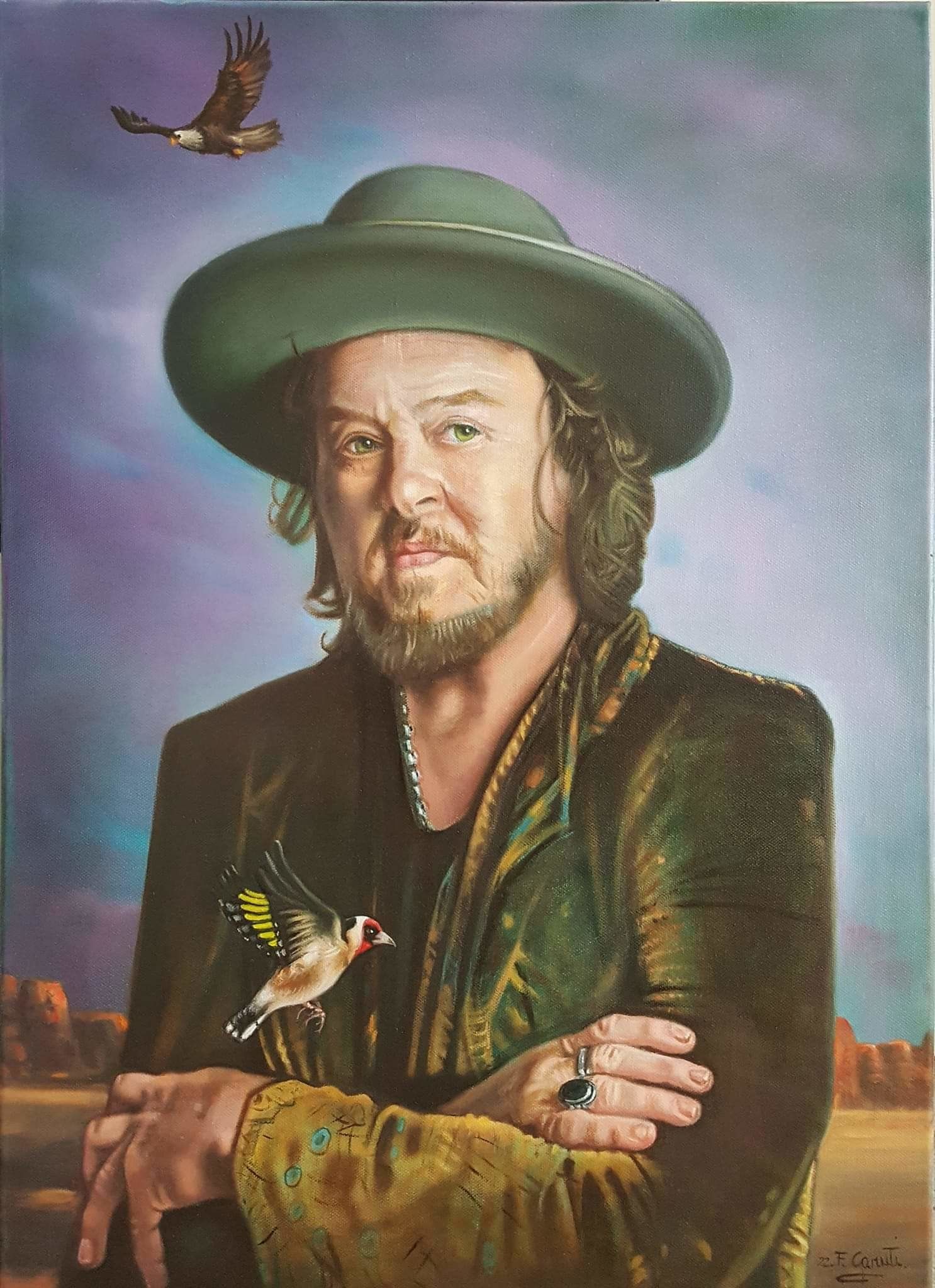 OLIO SU TELA  FRANCO GARUTI ' CHE SE NE VA  '  dimensioni L 50 x H 70 cm.