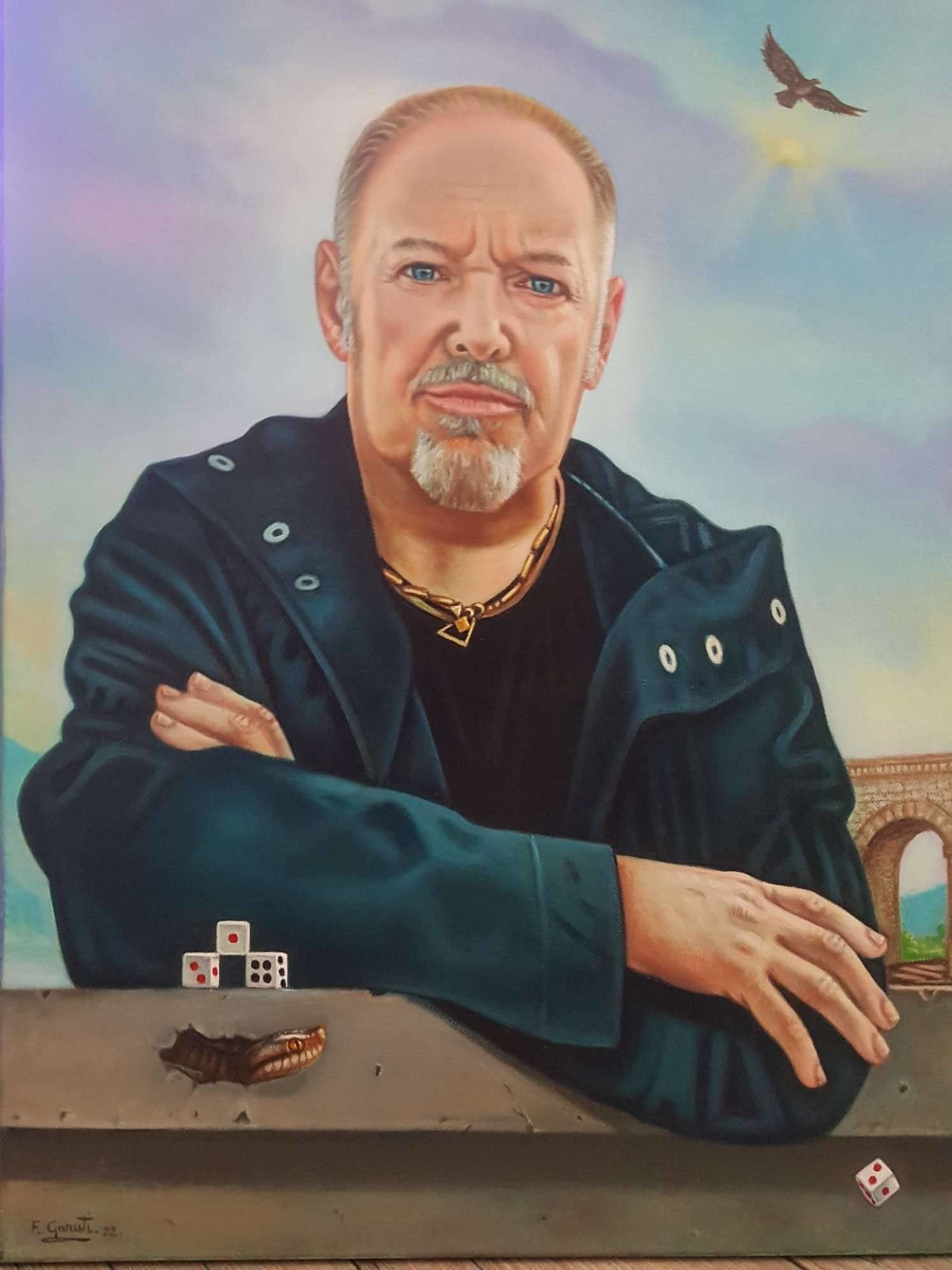 OLIO SU TELA  FRANCO GARUTI ' SIAMO QUI '  dimensioni L 50 x H 70 cm.