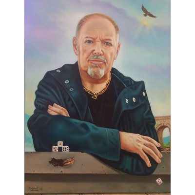 OLIO SU TELA FRANCO GARUTI ' SIAMO QUI ' dimensioni L 50 x H 70 cm.