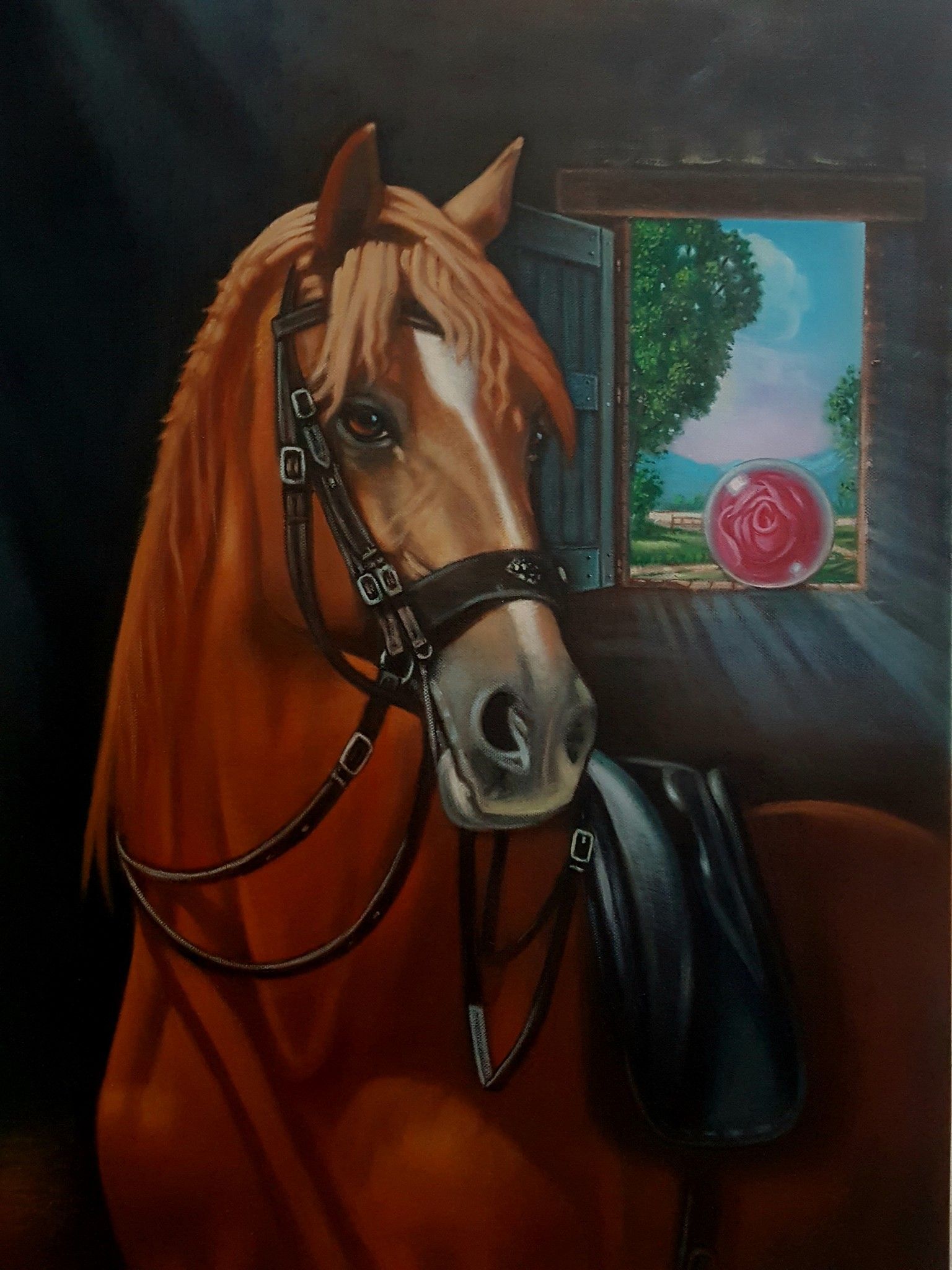 OLIO SU TELA  FRANCO GARUTI ' AMORE E RISPETTO '  dimensioni L 50 x H 70 cm.
