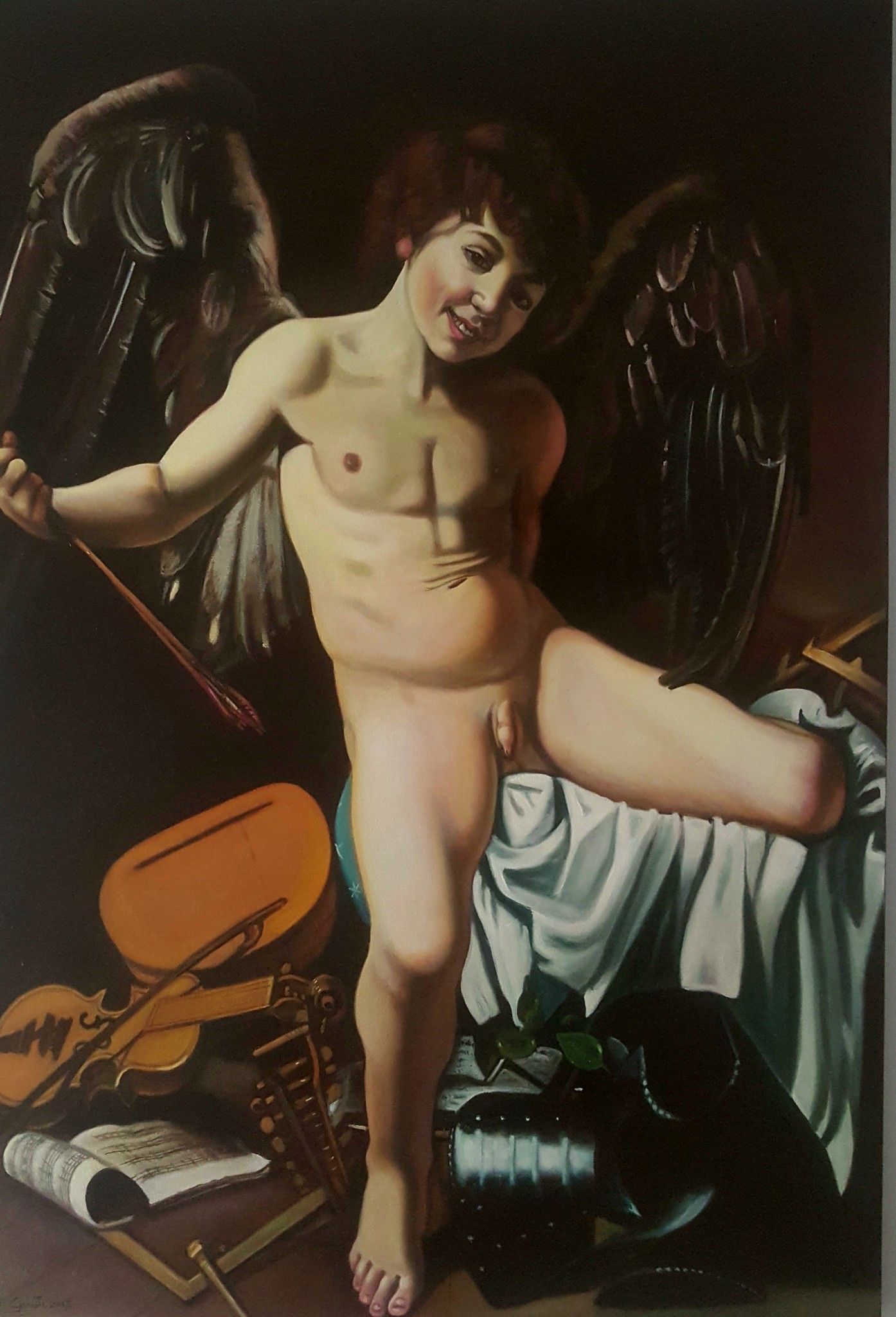 OLIO SU TELA  FRANCO GARUTI ' OMNIA ON VINCIT '  dimensioni L 70  x  H 100 cm.