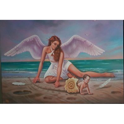 OLIO SU TELA FRANCO GARUTI ' LA RETTA VIA ' dimensioni L 80 x H 60 cm.