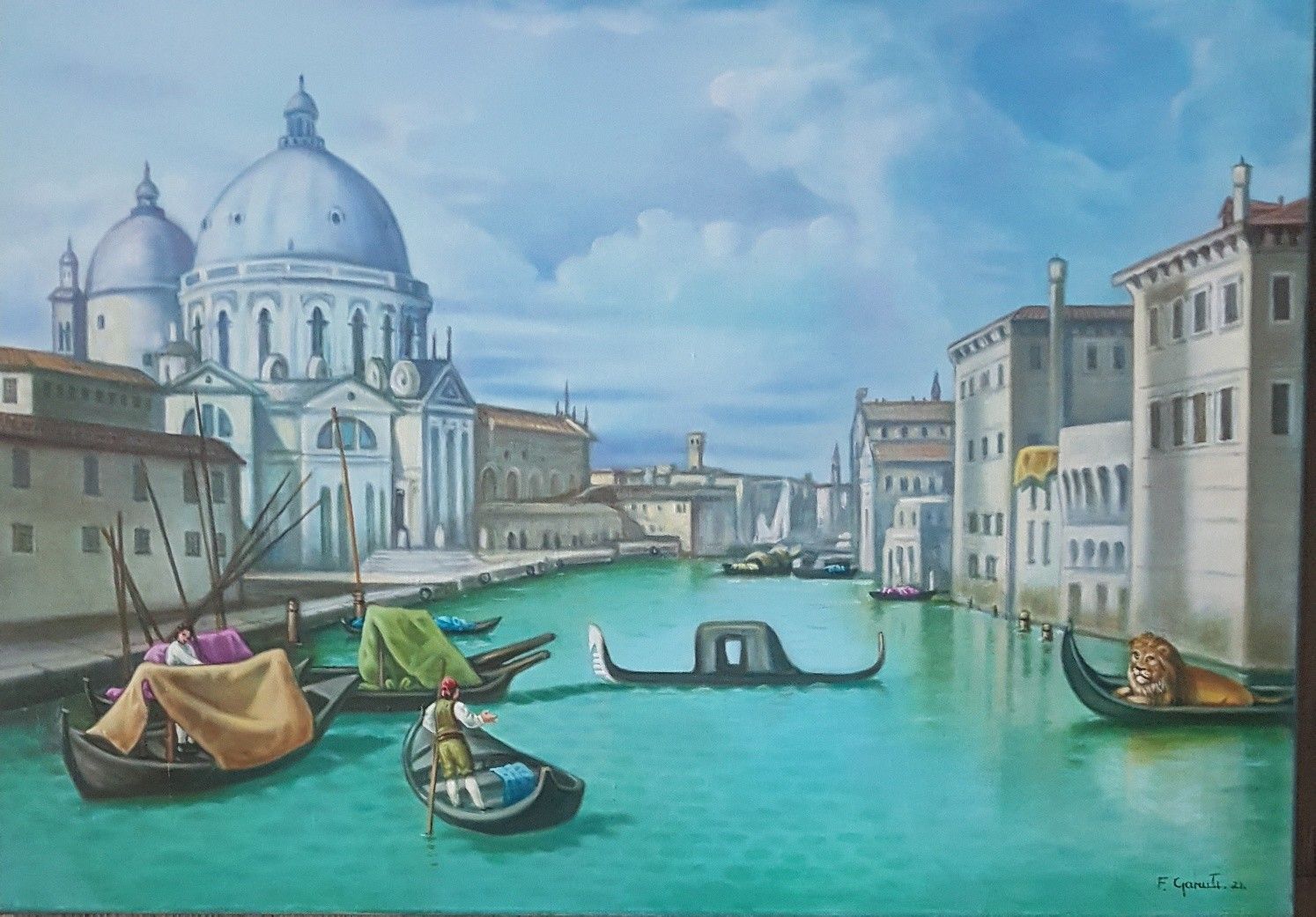 OLIO SU TELA  FRANCO  GARUTI ' IL  RE  PROTETTORE '  dimensioni L 70 x H 50 cm.