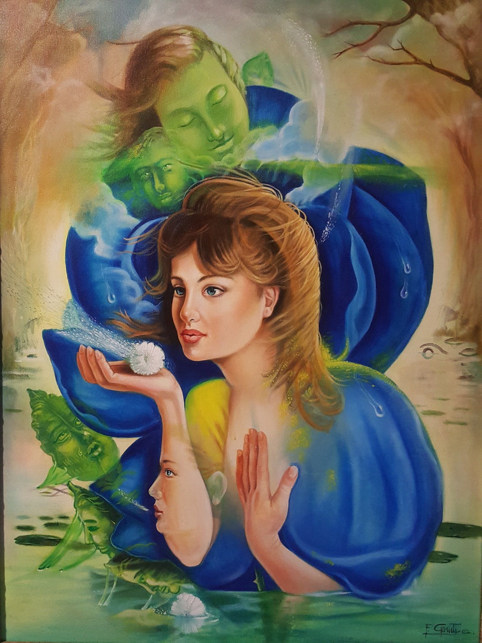 OLIO SU TELA  FRANCO  GARUTI ' SOFFIO VITALE  '  dimensioni L 60 x H 80 cm.