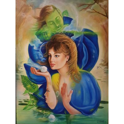 OLIO SU TELA FRANCO GARUTI ' SOFFIO VITALE ' dimensioni L 60 x H 80 cm.