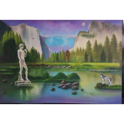 OLIO SU TELA FRANCO GARUTI ' INTRUSO ' dimensioni L 100 x H 70 cm.