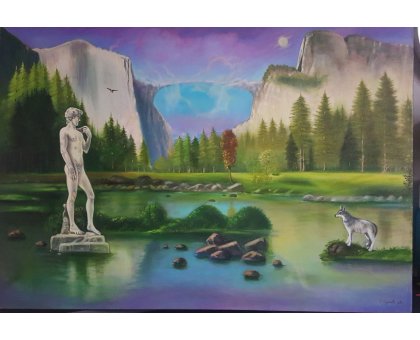 OLIO SU TELA FRANCO GARUTI ' INTRUSO ' dimensioni L 100 x H 70 cm.