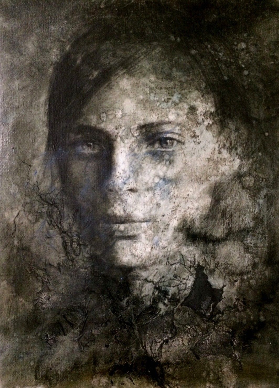 MIXED MEDIA SU TELA  ROSY MANTOVANI ' RITRATTO 1  '  dimensioni L 57 x H 77 cm.