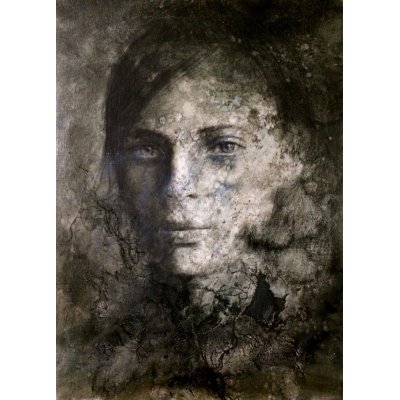 MIXED MEDIA SU TELA ROSY MANTOVANI ' RITRATTO 1 ' dimensioni L 57 x H 77 cm.