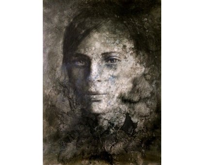 MIXED MEDIA SU TELA ROSY MANTOVANI ' RITRATTO 1 ' dimensioni L 57 x H 77 cm.