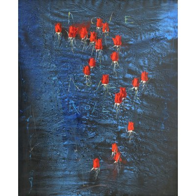 MIXED MEDIA MARIO MADIAI " ROSE 7 " dimensioni L 100 x H 120 cm.