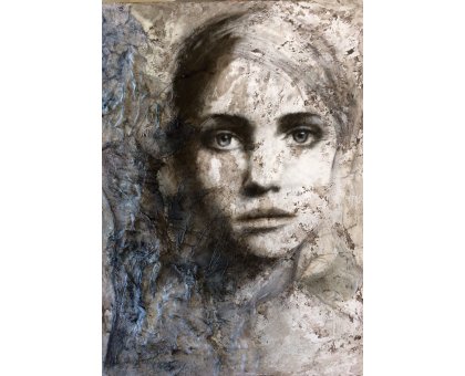 MIXED MEDIA SU TELA ROSY MANTOVANI ' RITRATTO 3 ' dimensioni L 50 x H 70 cm.