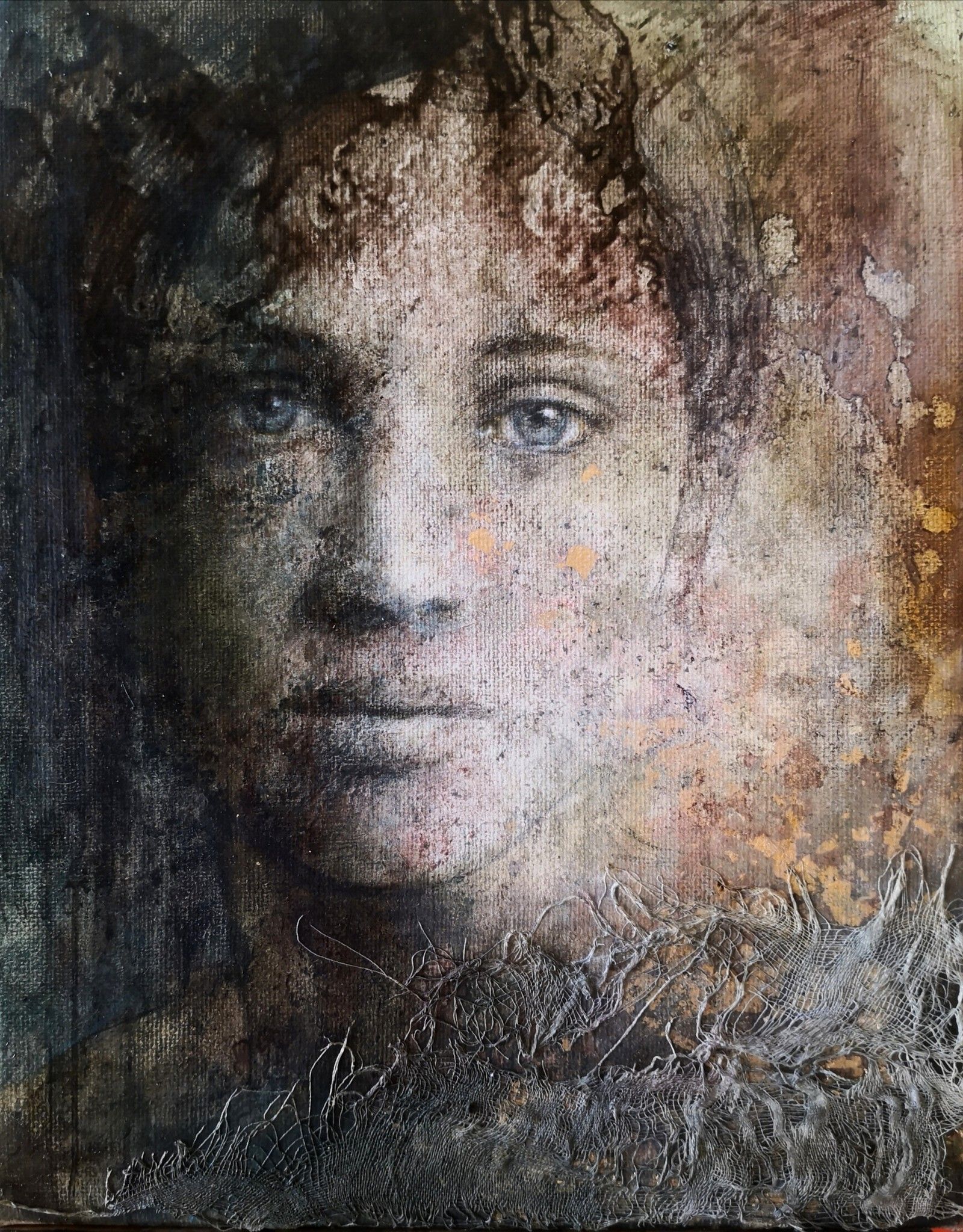 MIXED MEDIA SU TELA  ROSY  MANTOVANI ' RITRATTO  5  '  dimensioni L 40 x H 50 cm.