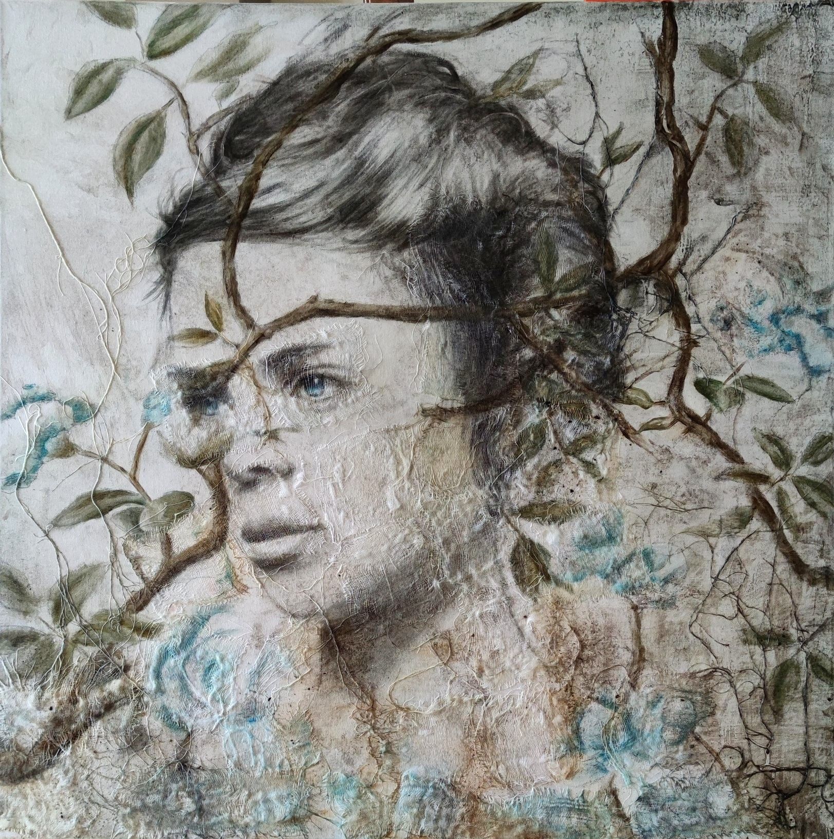 MIXED MEDIA SU TELA ROSY  MANTOVANI ' FLORES  ANIMAE  3  '  dimensioni L 80 x H 80 cm.
