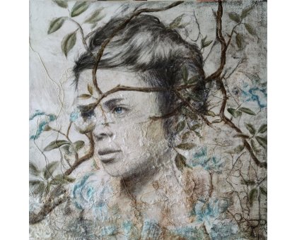 MIXED MEDIA SU TELA ROSY MANTOVANI ' FLORES ANIMAE 3 ' dimensioni L 80 x H 80 cm.