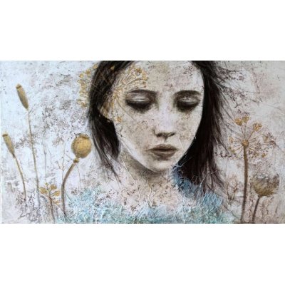 MIXED MEDIA SU TELA ROSY MANTOVANI ' FLORES ANIMAE 1 ' dimensioni L 70 x H 120 cm.