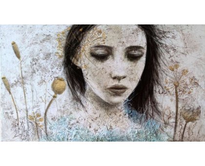 MIXED MEDIA SU TELA ROSY MANTOVANI ' FLORES ANIMAE 1 ' dimensioni L 70 x H 120 cm.