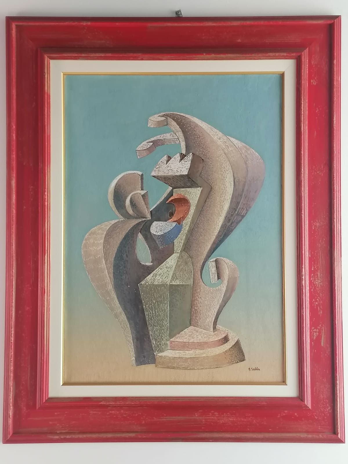 OIL ON CANVAS  TANINO  SEDDA ' ABBRACCIO '   size  L 75 X H 95 cm.