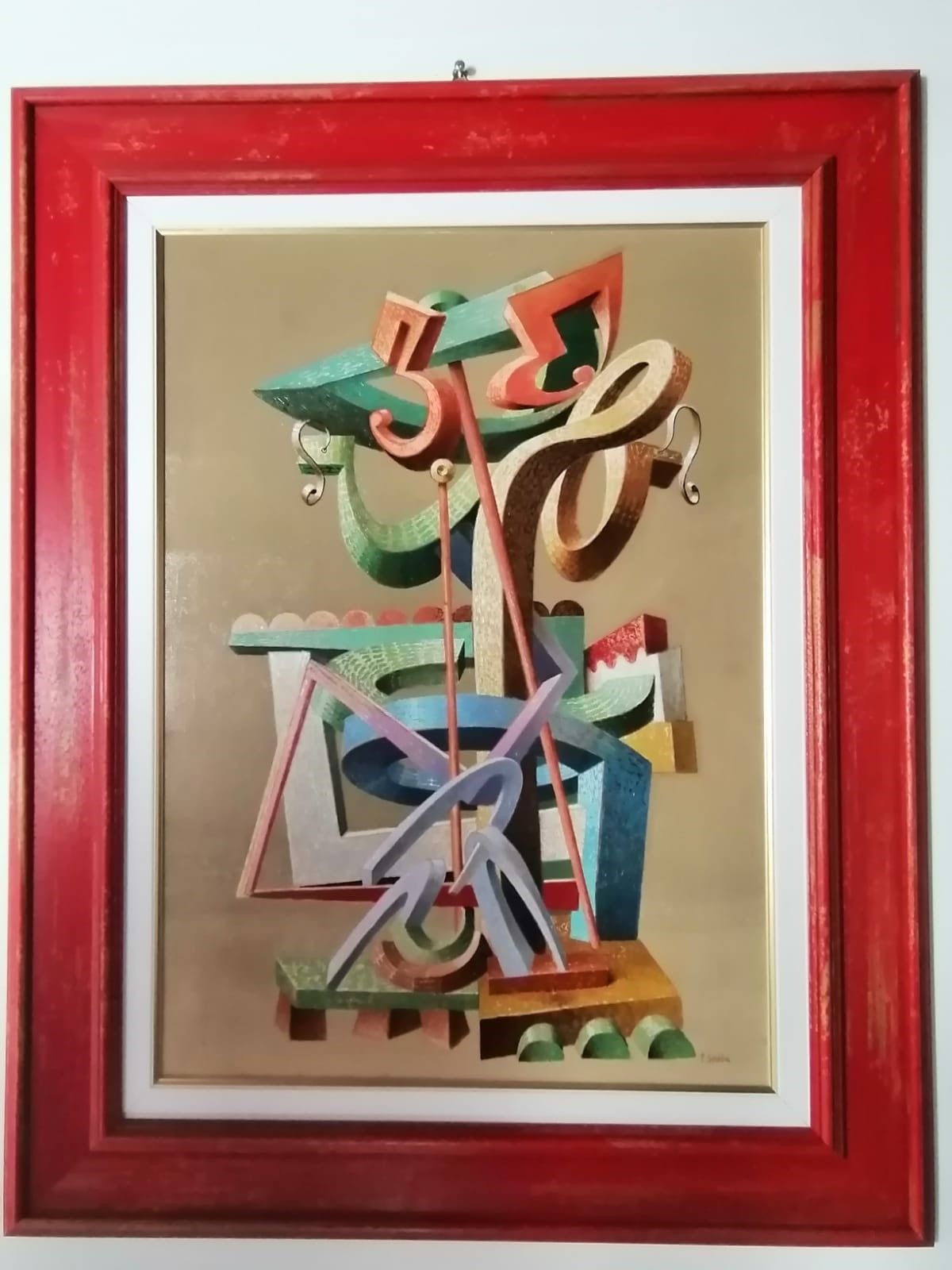 OLIO SU TELA  TANINO  SEDDA ' I NUMERI IN GIOCO '  dimensioni L 75 x H 95 cm