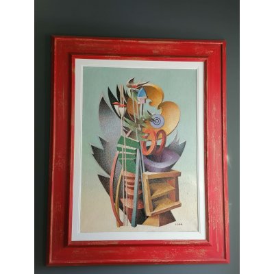 OLIO SU TELA TANINO SEDDA ' LA SCALA DEL CUORE ' dimensioni L 75 x H 95 cm.