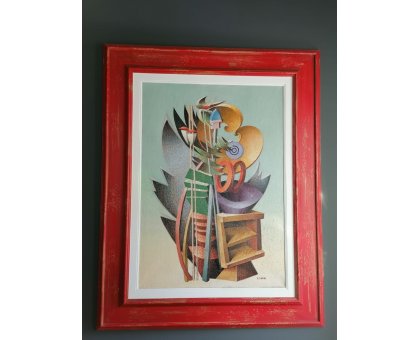 OLIO SU TELA TANINO SEDDA ' LA SCALA DEL CUORE ' dimensioni L 75 x H 95 cm.