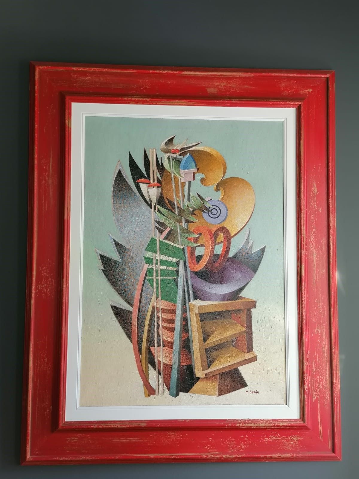 OLIO SU TELA  TANINO  SEDDA ' LA SCALA DEL CUORE '  dimensioni L 75 x H 95 cm.