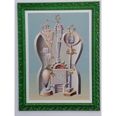 OLIO SU TELA TANINO SEDDA ' GIRA LA RUOTA ' dimensioni L 92 x H 120 cm.