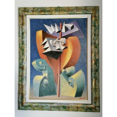 OLIO SU TELA TANINO SEDDA ' FIORE DI SPINE ' dimensioni L 70 x H 90 cm.