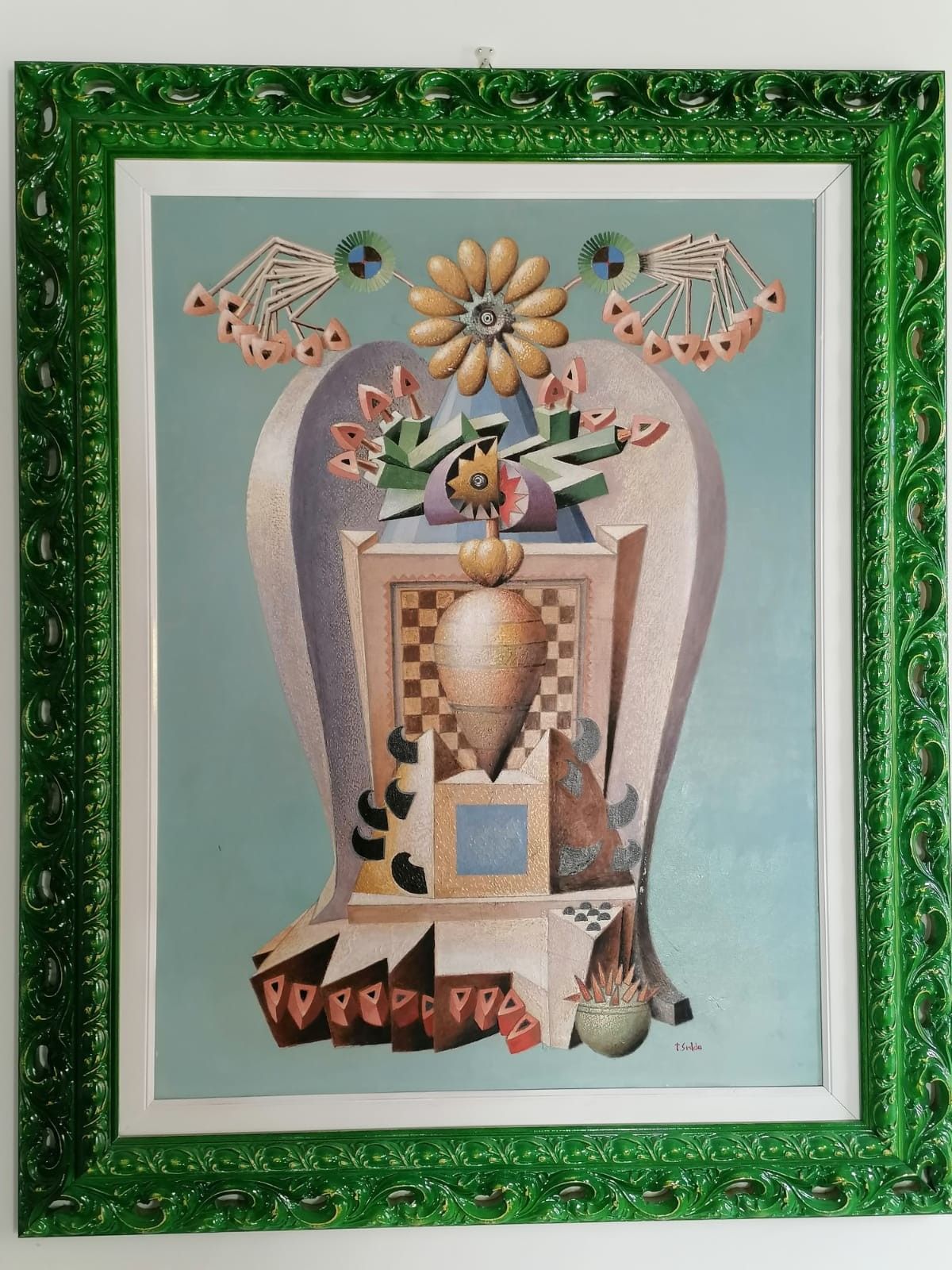 OLIO SU TELA  TANINO  SEDDA  ' SCACCO MATTO '  dimensioni L 83 x H 100 cm.