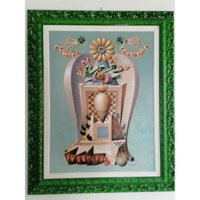 OLIO SU TELA TANINO SEDDA ' SCACCO MATTO ' dimensioni L 83 x H 100 cm.