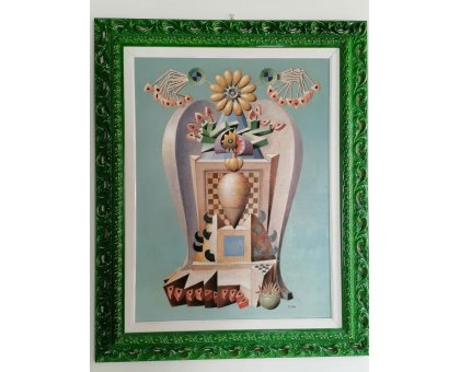 OLIO SU TELA TANINO SEDDA ' SCACCO MATTO ' dimensioni L 83 x H 100 cm.