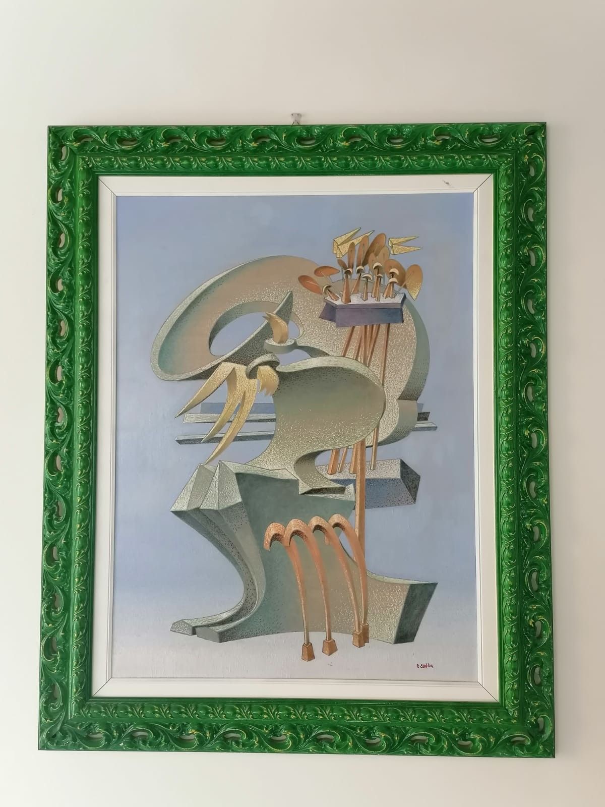 OLIO SU TELA  TANINO  SEDDA ' LE MAZZE DA GOLF '  dimensioni L 83 x H 100 cm.