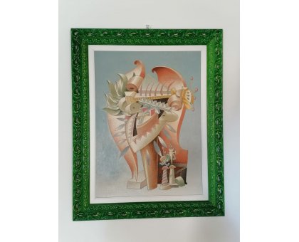 OIL ON CANVAS TANINO SEDDA ' CUORE FIAMMANTE ' size L 80 x H 100 cm.