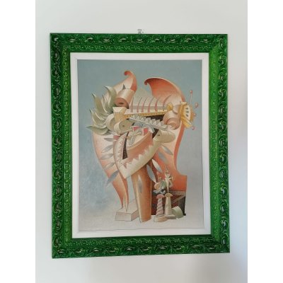 OLIO SU TELA TANINO SEDDA ' CUORE FIAMMANTE ' dimensioni L 80 x H 100 cm.