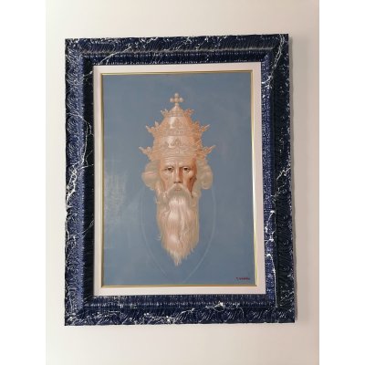 OLIO SU TELA TANINO SEDDA ' PAPA ' dimensioni L 73 x H 92 cm.