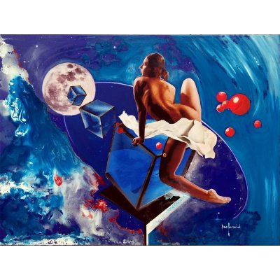 MIXED MEDIA SU TELA EZIO RANALDI ' AMOSFERE LUNARI ' dimensioni L 100 x H 75 cm.