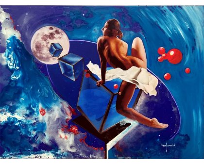 MIXED MEDIA SU TELA EZIO RANALDI ' AMOSFERE LUNARI ' dimensioni L 100 x H 75 cm.