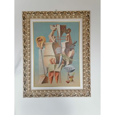 OLIO SU TELA TANINO SEDDA ' DANZA DELLE FORME ' dimensioni L 73 x H 92 cm.