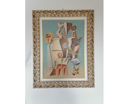 OLIO SU TELA TANINO SEDDA ' DANZA DELLE FORME ' dimensioni L 73 x H 92 cm.