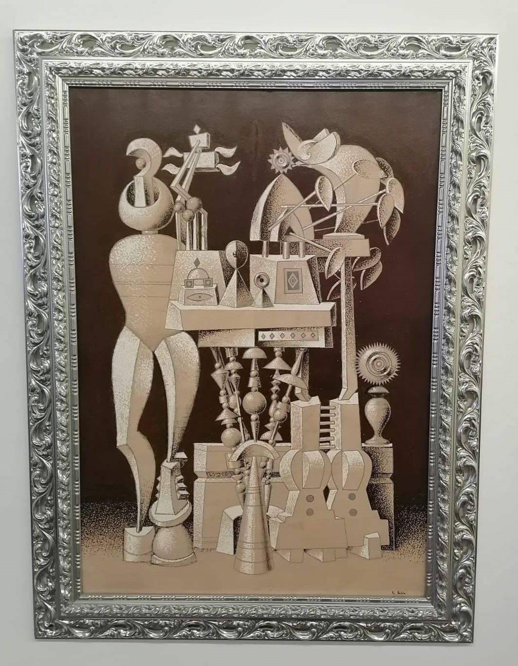 OLIO SU TELA  TANINO  SEDDA  ' IL GHIRIDONE '   dimensioni  L 90 x H 118 cm.